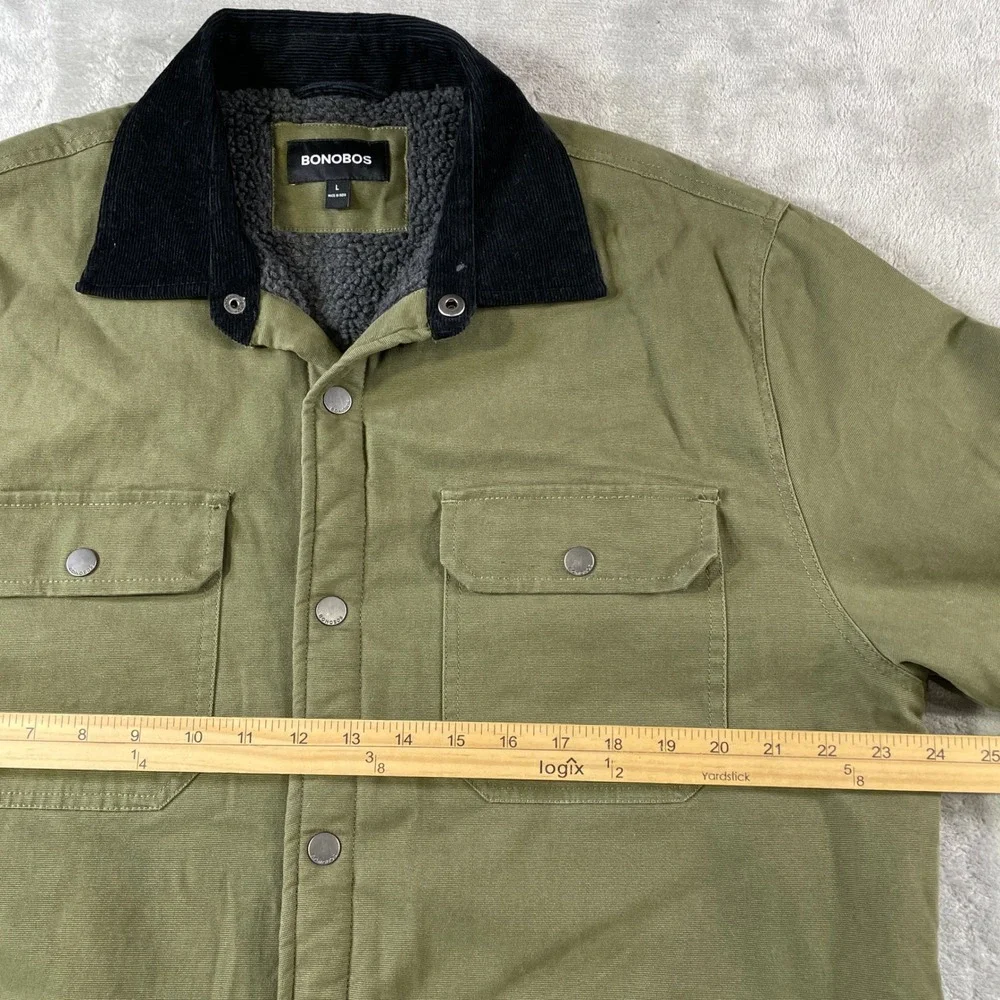 Bonobos Sherpa Lined Barn Jacket Mens Large Green‎ Corduroy Collar Snap Pockets